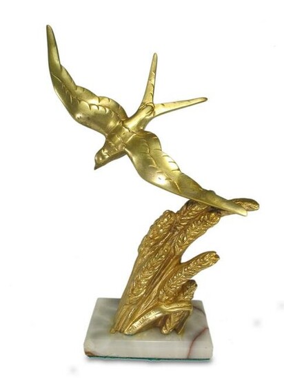 Large seagull bronze & marble sculpture