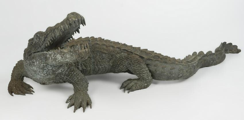 Life-Sized Bronze Crocodile Sculpture