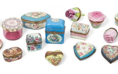Limoges & Chinese Export Porcelain, Capodimonte & Murano Glass Dresser Boxes, H 2.75" W 2" Depth