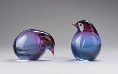 Livio Seguso (geb. 1930 Murano), zwei Pinguine, Ausführung: Gralglas, Firma Fischer & Seyfang, Göppingen und Dürnau