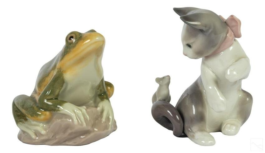 Lladro Porcelain Wildlife Frog & Kitten Figurines