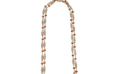 Long necklace in 9kt rose gold and red coral