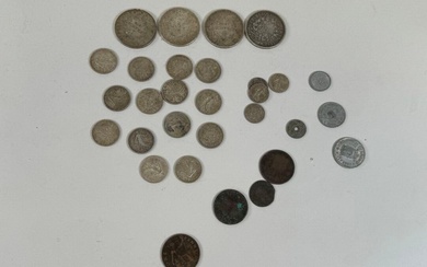 Lot de monnaies en argent dont 5 francs Hercule, 1 franc et 50 centimes semeuse....