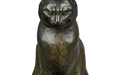 Louis Jacques Gallet (1873-1955), Chat assis, 1906, sculpture en bronze, signée, datée et numérotée 5/6, cachet de fondeur, 44,5x23,5x34