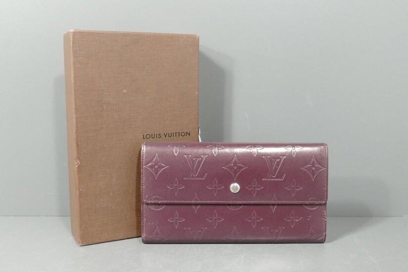 Louis Vuitton plum patent leather wallet with box