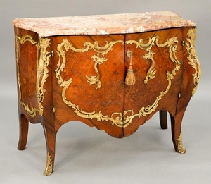 Louis XV style commode having shaped marble top over