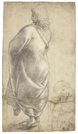 Luca Signorelli (Cortona ca. 1450-1523), A young man seen from behind, cloaked, with a study of a young woman resting on her hand