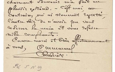 MUSIC - CHABRIER Emmanuel (1841 - 1894) - Autograph letter signed