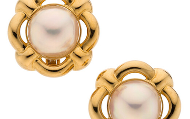 Mabe Pearl, Gold Earrings The earrings mabe pearls measuring...
