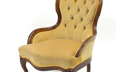Mahogany framed bedroom chair with gold button back