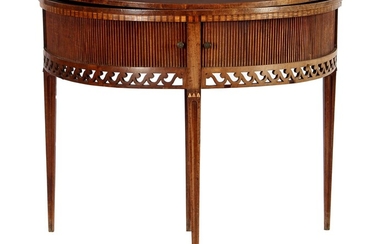 (-), Mahogany veneer crescent table with folding top,...