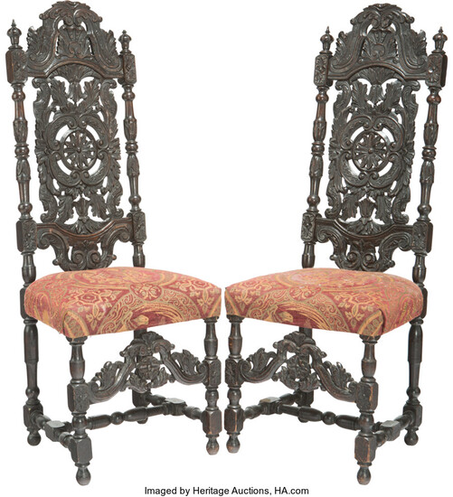 Maker unknown, A Pair of Jacobean Revival Carved Oak Hall Chairs (19th century)