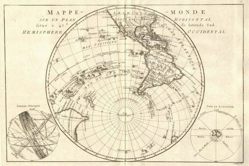 Mappe-monde sur un plan horisontal à 45°S hemisphere