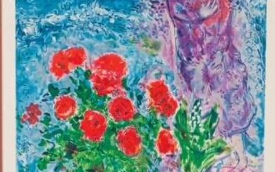 Marc Chagall Lithograph Red Bouquet