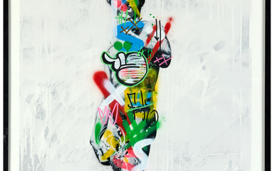 Martin WHATSON (Norvégien - Né en 1984) Sans titre (David) - 2015 Sérigraphie en couleurs réhaussée à la peinture aérosol et acryliq...