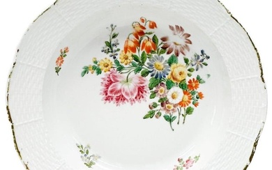 Meissen Germany Hand Painted Florals Porcelain Bowl Basketweave circa 1800