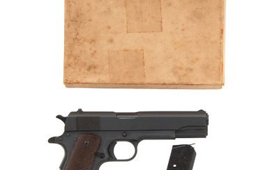 **Mid-1943 Production Remington Rand Model 1911A1 Pistol in Pasteboard Shipping Box with Two Magazines