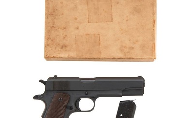 **Mid-1943 Production Remington Rand Model 1911A1 Pistol in Pasteboard Shipping Box with Two