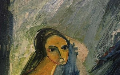 Mid 20th Century French Modernist Oil, Portrait of a Figure in Blue