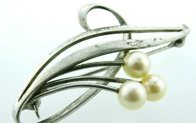 Mikimoto Sterling Silver and Pearl Flower Branch Leaf