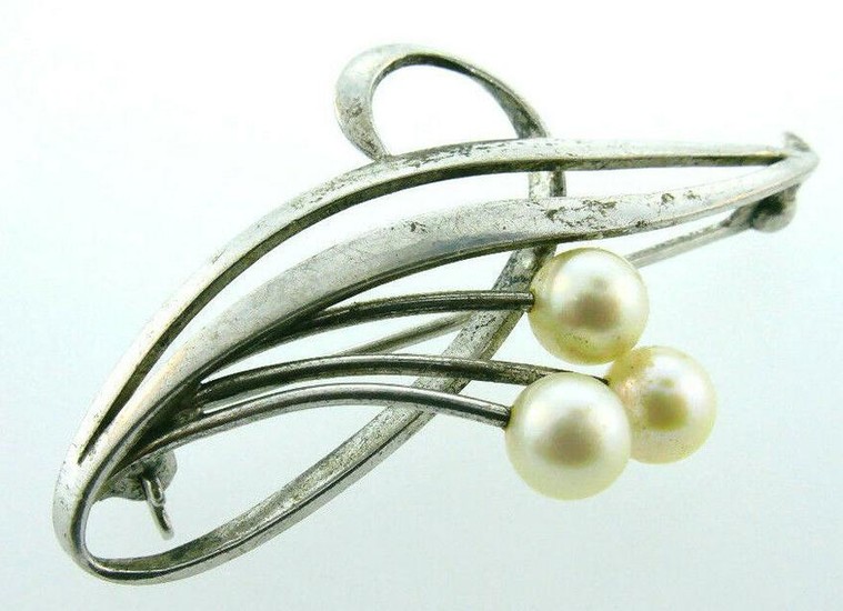 Mikimoto Sterling Silver and Pearl Flower Branch Leaf