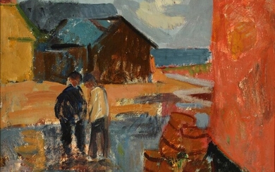 SOLD. Mogens Hertz: Harbour in Gudhjem. Signed Mogens Hertz. Oil on canvas. 60 x 73 cm. – Bruun Rasmussen Auctioneers of Fine Art