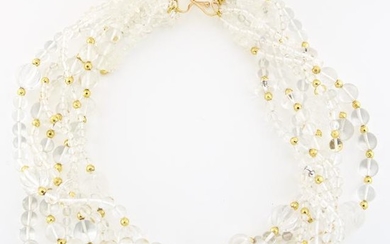 Multistrand Rock Crystal Bead and Gold Torsade Necklace