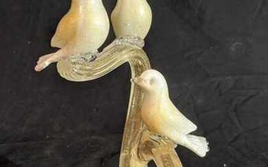 Murano Italy Art Glass 3 Birds on Branches Hand Blown