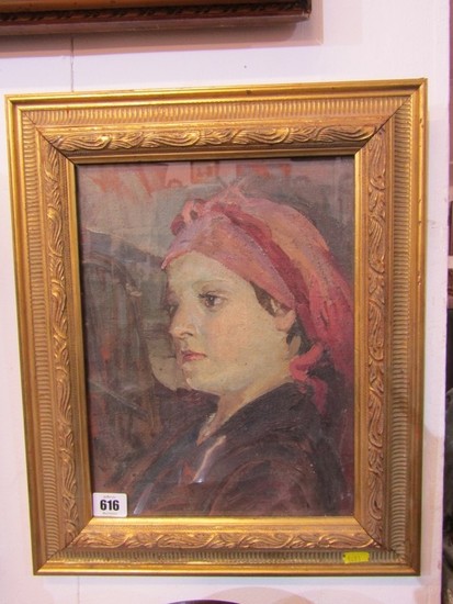 NEWLYN SCHOOL, oil on canvas "Portrait of Young Lady with re...