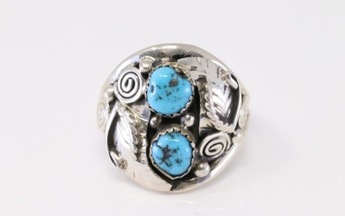 Native America Navajo Handmade Sterling Silver Turquoise Ring Cuff By B.