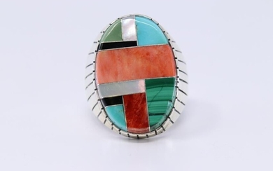 Native American Navajo Men's Multi-Color Inlay Ring.