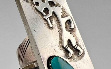 Native American Sterling Silver Turquoise Kokopelli Ring