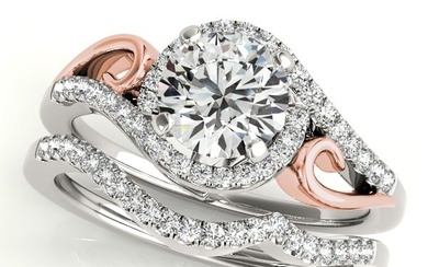 Natural 1.2 CTW Diamond Engagement Ring SET 14K Rose Gold