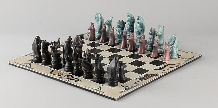 Natural stone chess set with ceramic chess board. South