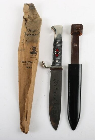 Near Mint Un-Issued Hitler Youth Boys Dagger by WKC Solingen with Original Paper Bag of Issue