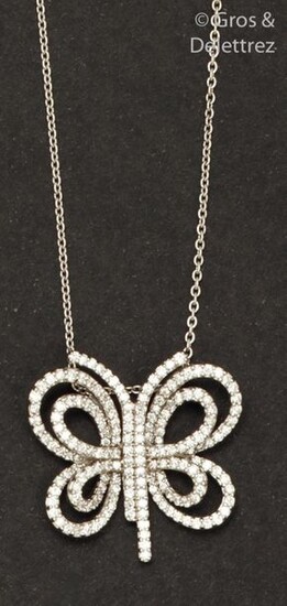 Necklace pendant " Papillon " in white gold,...