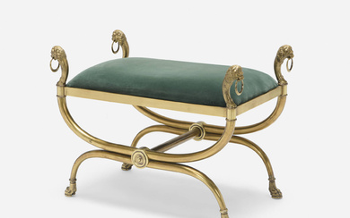 Neoclassical Style Curule bench with lion's heads and paw feet