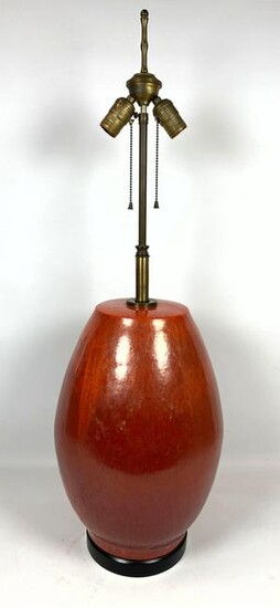Nice Mid Century Modern Red Glazed Table Lamp. Nice gla