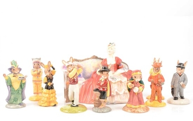 Nine Royal Doulton Bunnykins figures, and Belle of The Ball