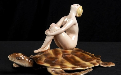 Nude on turtle Glazed ceramic shaped as slip casting. Ceramic,...
