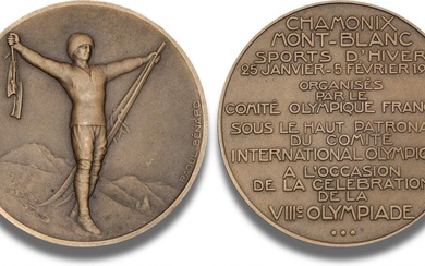 Olympic Winter Games in Chamonix 1924, bronze prize medal, by Raoul Bénard,...