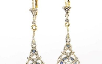 Original Vintage Art Deco 18K Gold and Platinum Diamond and Sapphire Earrings