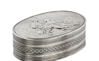 Oval silver box depicting an allegorical scene. France. 19th century.