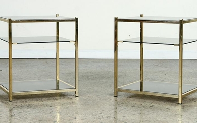 PAIR FRENCH BRASS 3 TIER END TABLES C. 1960