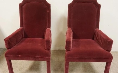 PAIR OF BURGUNDY UPHOLSTERED ARM CHAIRS