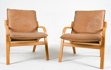 PAIR OF STOUBY BENTWOOD & LEATHER EASY CHAIRS