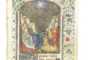 PENTECOST, miniature by the Spanish Forger on a leaf from a 15th-century Book of Hours [Paris, c.1900]