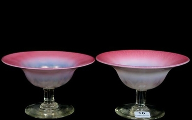 Pair Compotes, Signed Tiffany Decorated Pastel