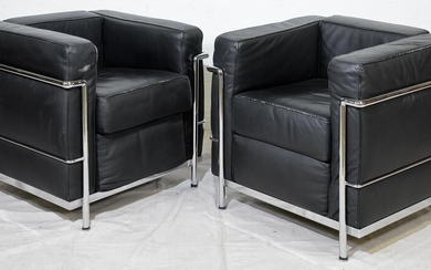 Pair Le Corbusier LC3 Style Lounge Chairs
