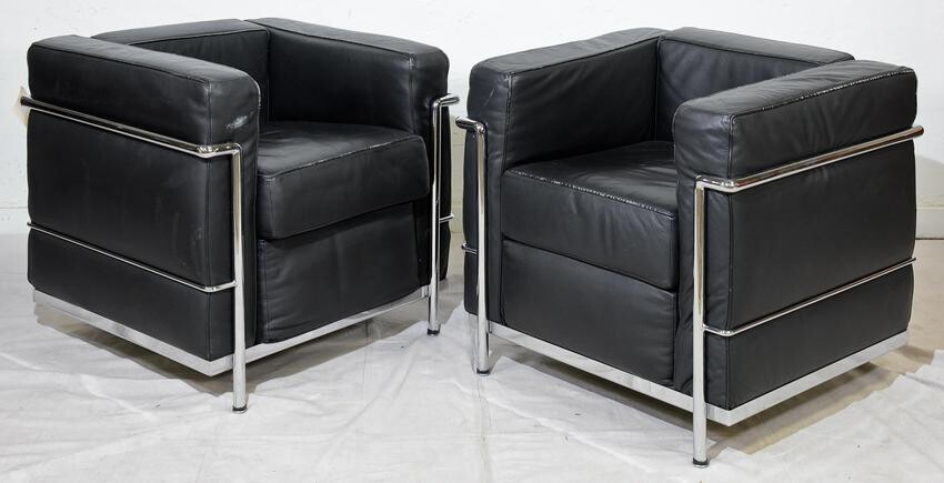 Pair Le Corbusier LC3 Style Lounge Chairs